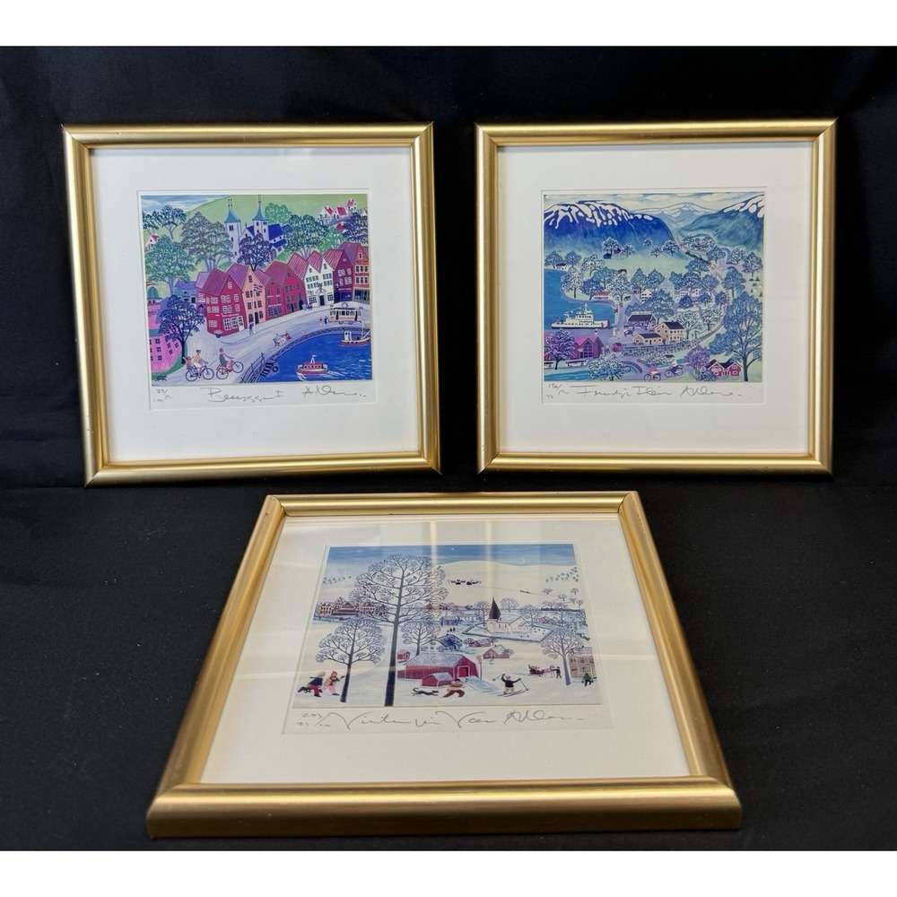 Set Of 3 Vintage Arvid Norendal Framed Signed & Numbered Wall Art Pictures